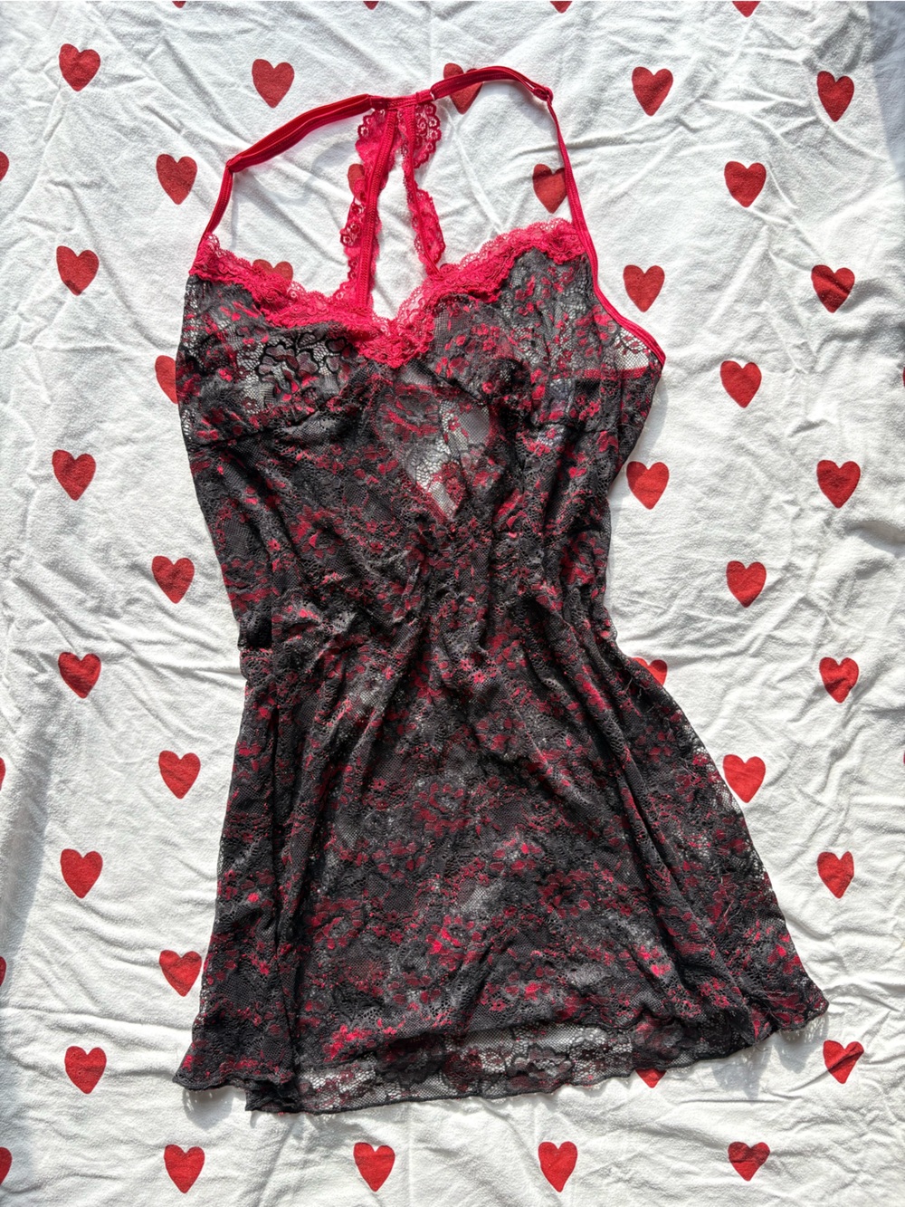 Vtg Secret Treasures Sheer Lace Racerback Slip Dress Large